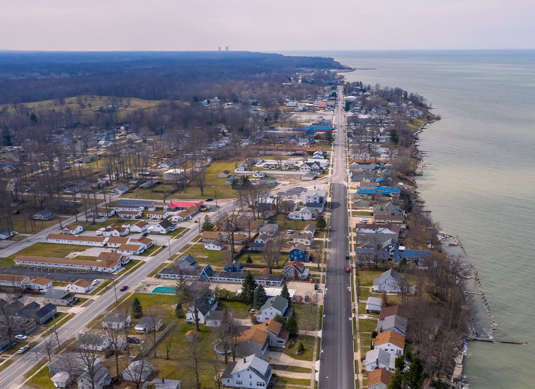 Cincinnati, OH - Aerial View of Lake Erie Costal Town, Geneva on the Lake Ohio.